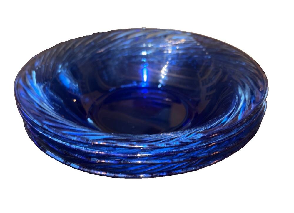 Corelle Corning Festiva Cobalt Blue Glass 7 .5" Soup Cereal Bowls Swirl 4